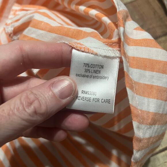 Tyler Boe Women's Orange White Stripe Linen Blend Claudia Dress Sz M Embroidery - Picture 6 of 6